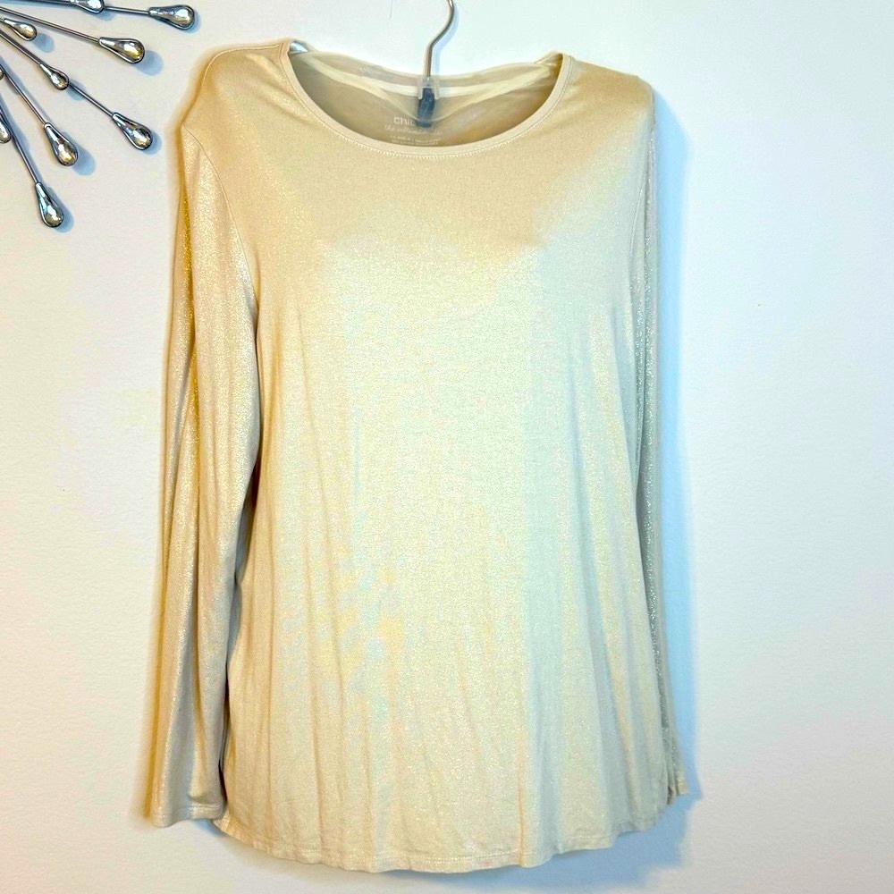 CHICO’S SPARKLY IVORY THE ULTIMATE TEE SIZE MEDIUM (1)
